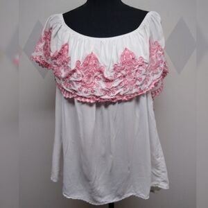 Rue21 pink embroidered off shoulder top size XL